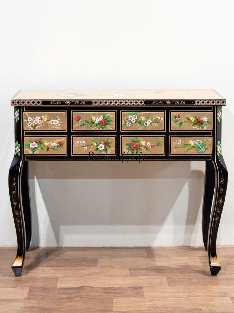 New Chinese Painted Desk Classical Hand Painted Corridor High Foot Cabinet