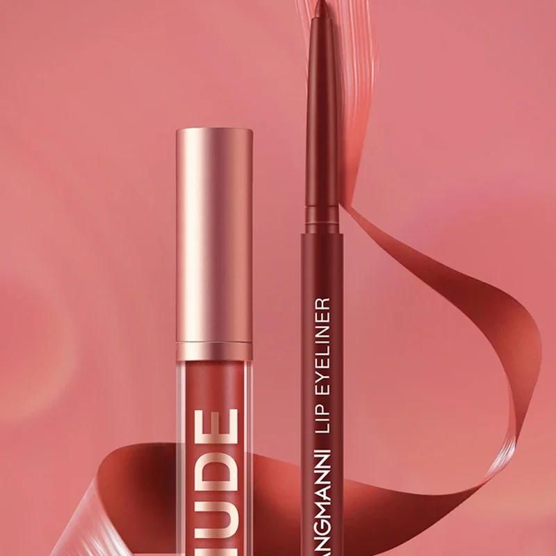 Set lucidalabbra e matite per labbra in 2 pezzi, tazza antiaderente con finitura opaca, colore labbra a lunga durata e combinazione di matite, perfetto per le labbra definite