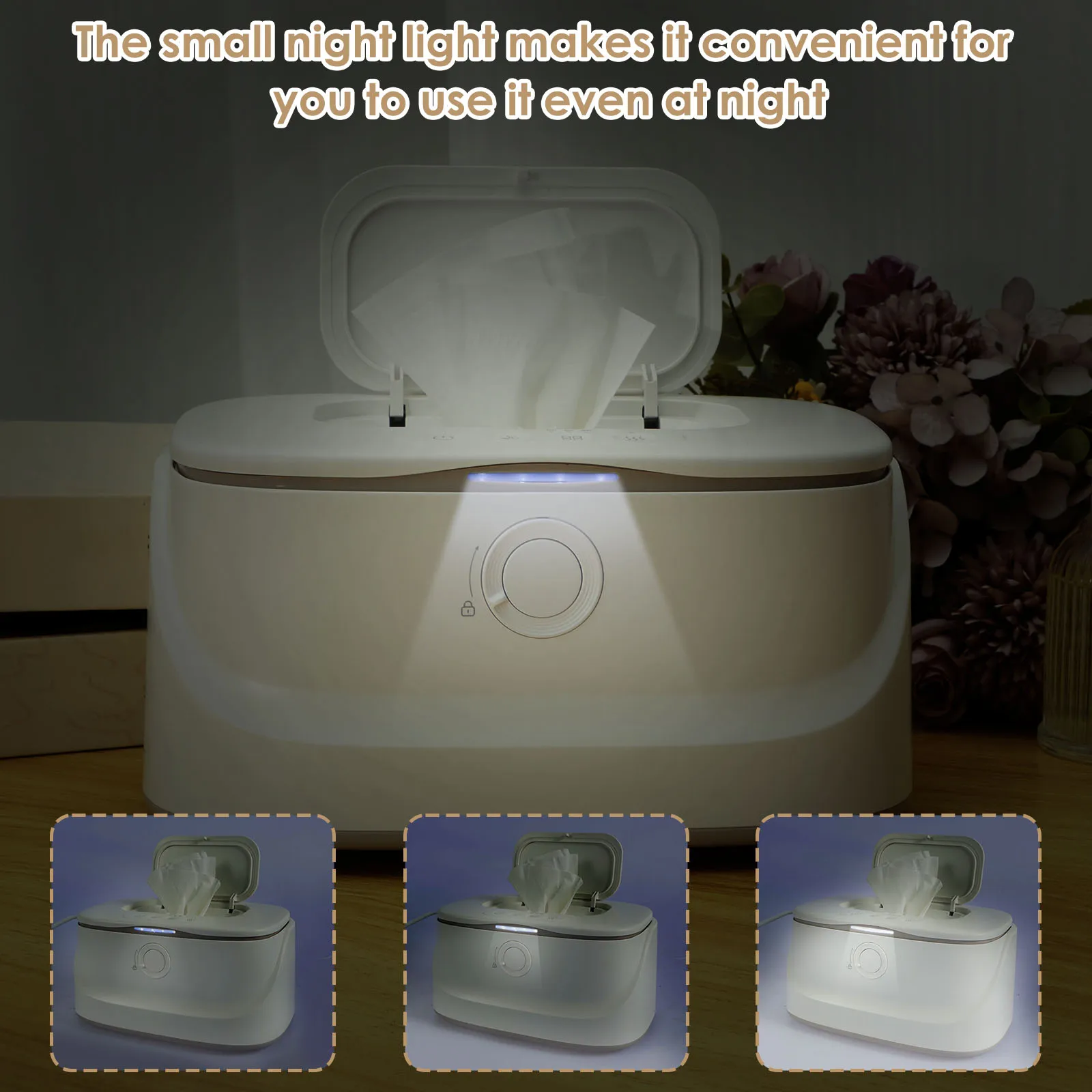 USB Baby Wipe Warmer Keeps Wipes Warm 3 Adjustable Temperature Portable Heating Diaper Wipe Dispenser LED Light Large Capacity