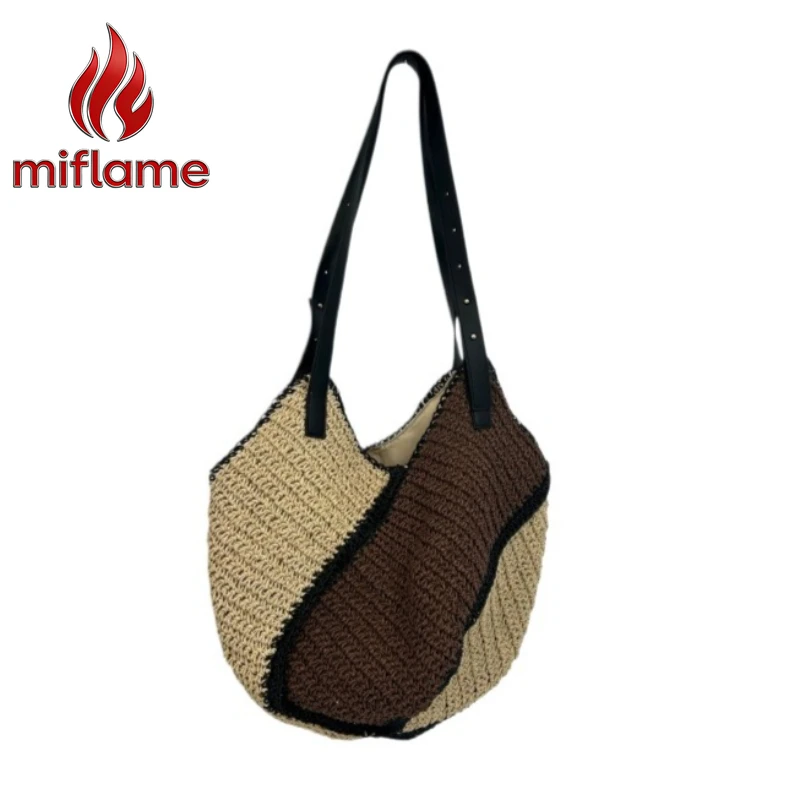 Women's Straw Shoulder Bag Elegant Vintage Multicolor Lightweight for Beach Vacation