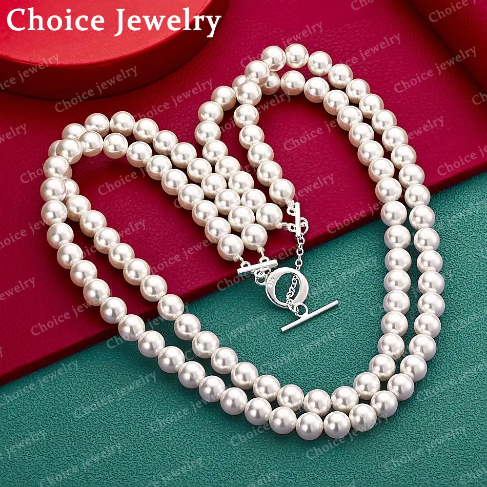 925 Sterling Silber Perlen-Doppelketten-Halskette für Damen, Modeschmuck, Retro, Anmutig, Edel, Party-Accessoires, Geschenk – Detail 1