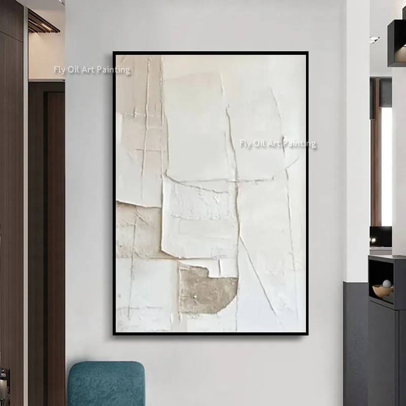 New Design Handpainted Off White Abstract Oil Painting Original Large Impasto Palette Knife Wall Art On Canvas For Decor