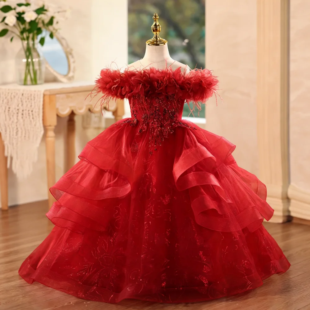 2026 Girls Piano Gown Birthday Party Princess Dress Formal Celebration Elegant Flower Girl Children Performance Outfit Pageant