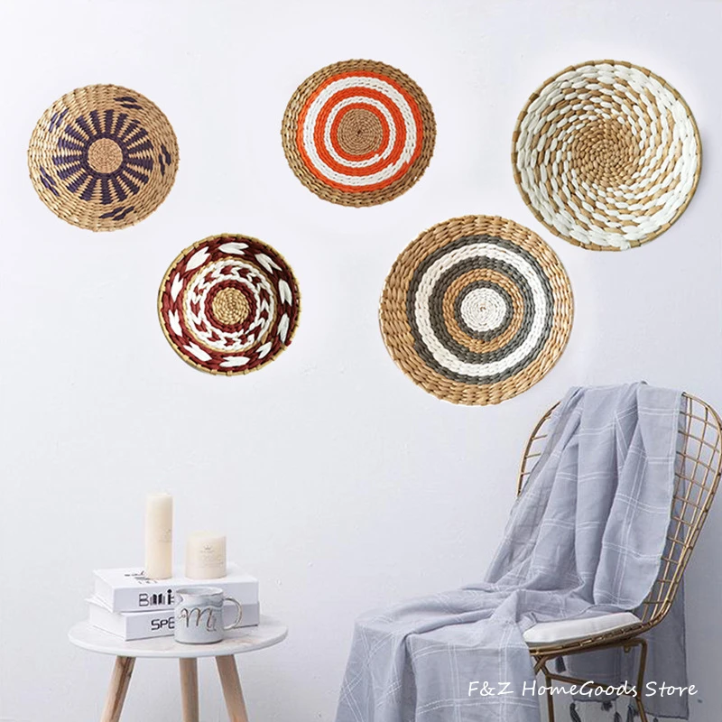 Nordic Simple Creative Combination Wall Decoration Rattan Grass Weaving For Home Decor Livingroom Bedroom Background Decoration