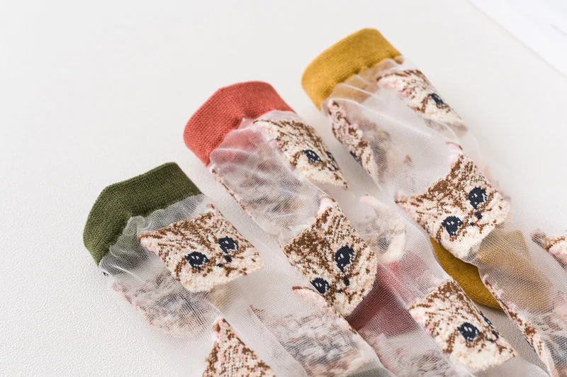 Frauen Transparent Nette Katze Socken Kawaii Damen Japanische Mode Koreanische Trendy Sommer Dünne Kristall Seide Socke Glasfaser Strumpf – Detail 19