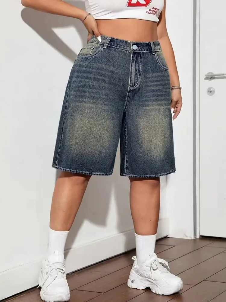 

L-4XL Plus Size Jeans Women High Waist Knee Length Pants Summer Autumn Fashion Big Size 3XL Oversize Office Lady Trouser