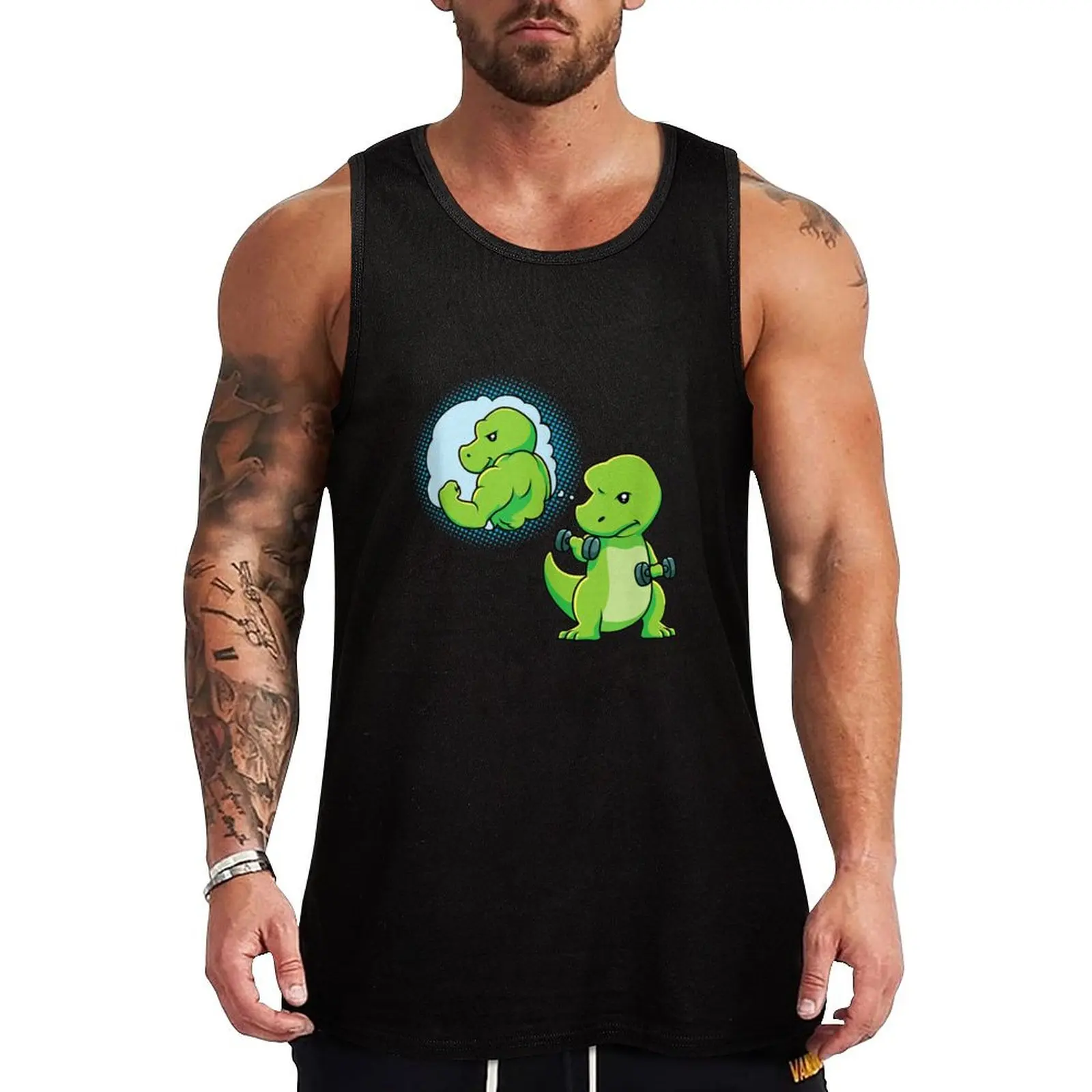 

Dinosaur Weight Lifting Dumbbells Fitness Goals Gym Workout deadlift dinosaur Funny Tank Top Men gym sportswear