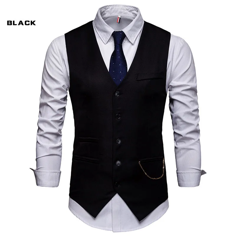 High Quality Men Suit Vest Waistcoat Chain Business Slim Groom Groomsman Wedding Men\'s Dress Blazer Vests Formal Party V05