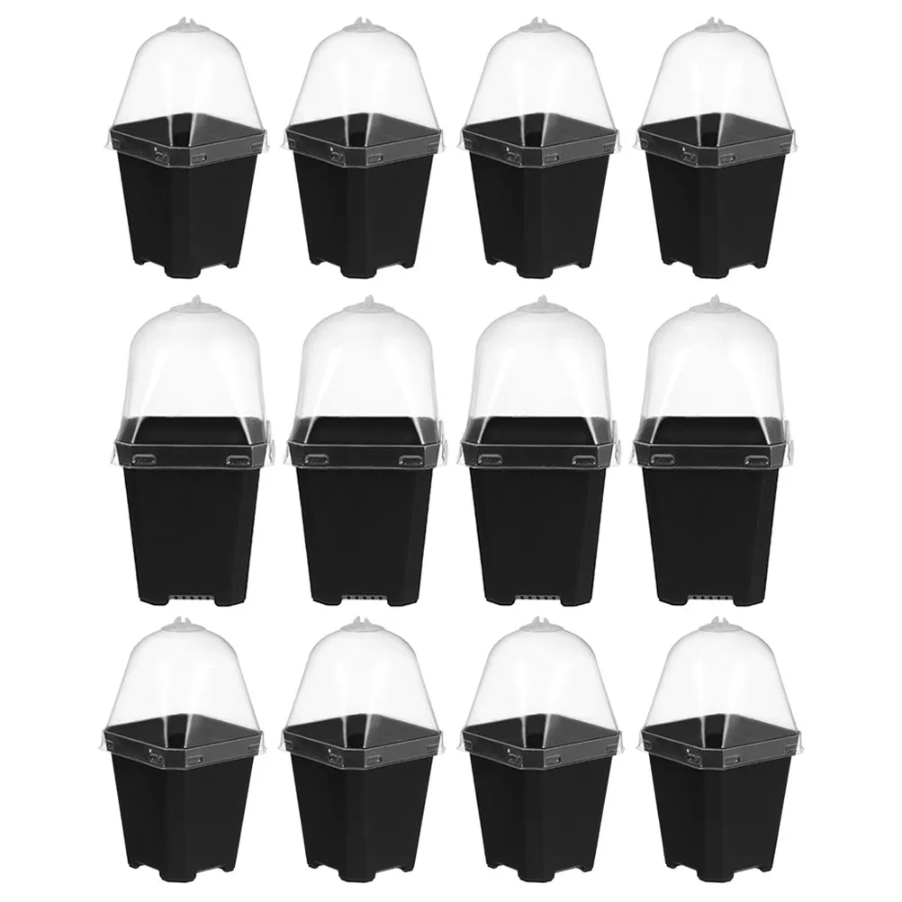 

12 наборов квадратных пластиковых горшков для рассады с влагосберегающими куполами и дренажем для выращивания цветов и саженцев