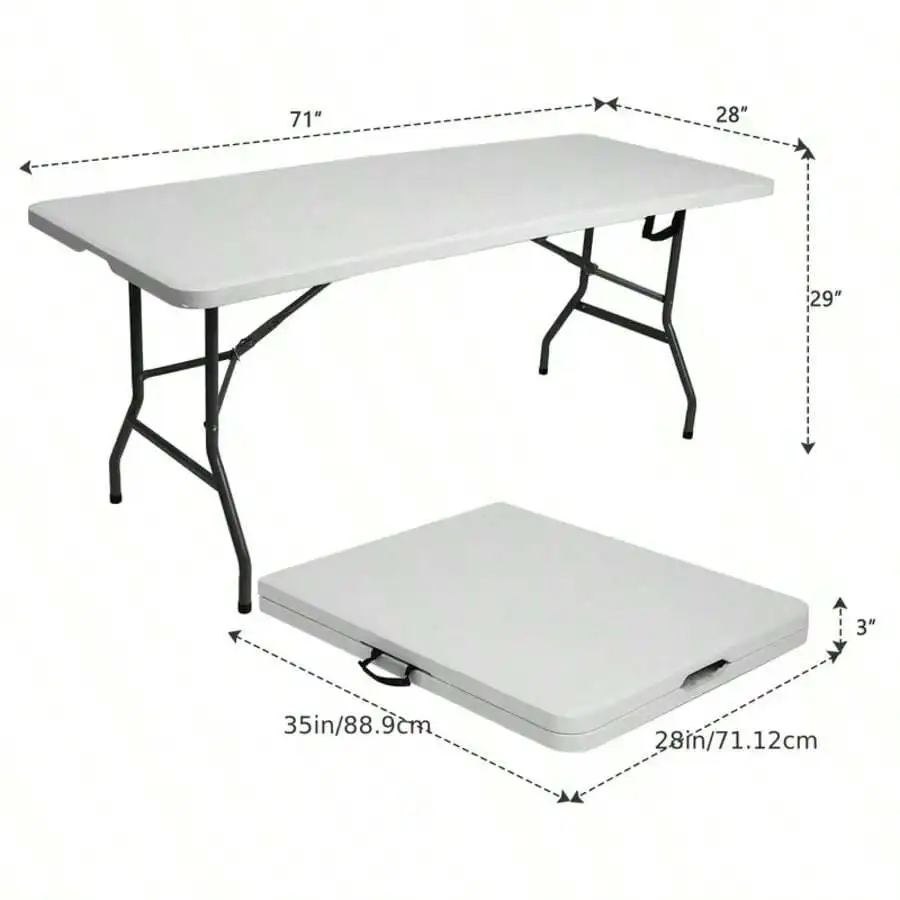 4FT/6FT Folding Table With Carrying Handle, Heavy Duty Rectangular Table For Kitchen, Dining Room, Party, Wedding, Indoor & Outdoor Meals, Christmas Gift- White