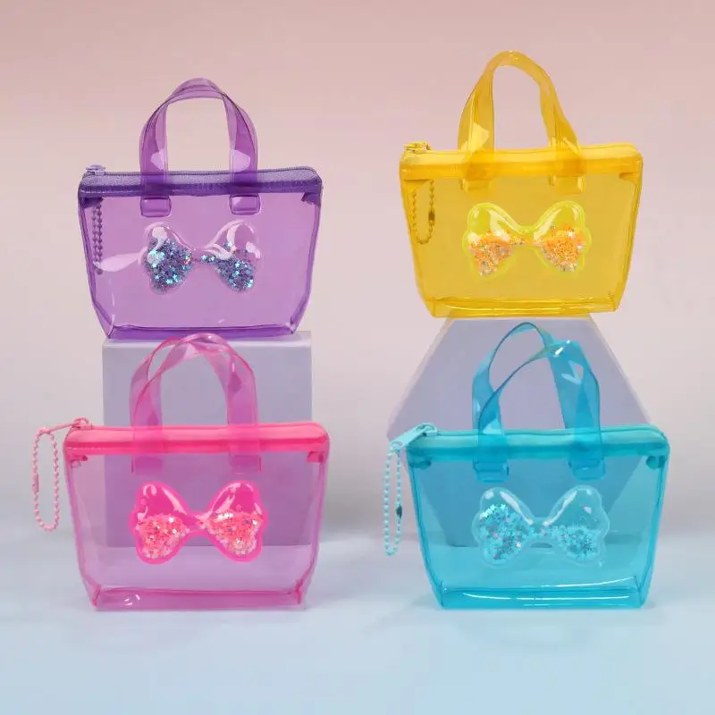 Compact Solid Color Bow Storage Bag Mini Waterproof Coin Purse Handheld Keychain Earphone Bag Water Splashing Festival