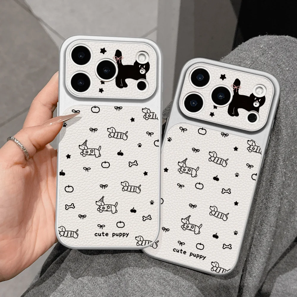 Cute Puppy Leather Phone Case For iPhone 17 Pro Max Cases 13 14 16 11 12 15 Pro Cartoon Dachshund Shockproof Protective Cover - view 3