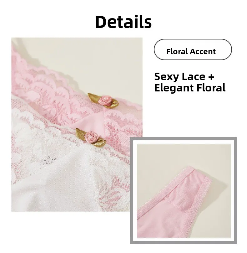 Ropa Interior de Yoga Transpirable de Cintura Baja para Mujer, Tanga de Nailon sin Costuras con Borde de Encaje, Diseño Elega...