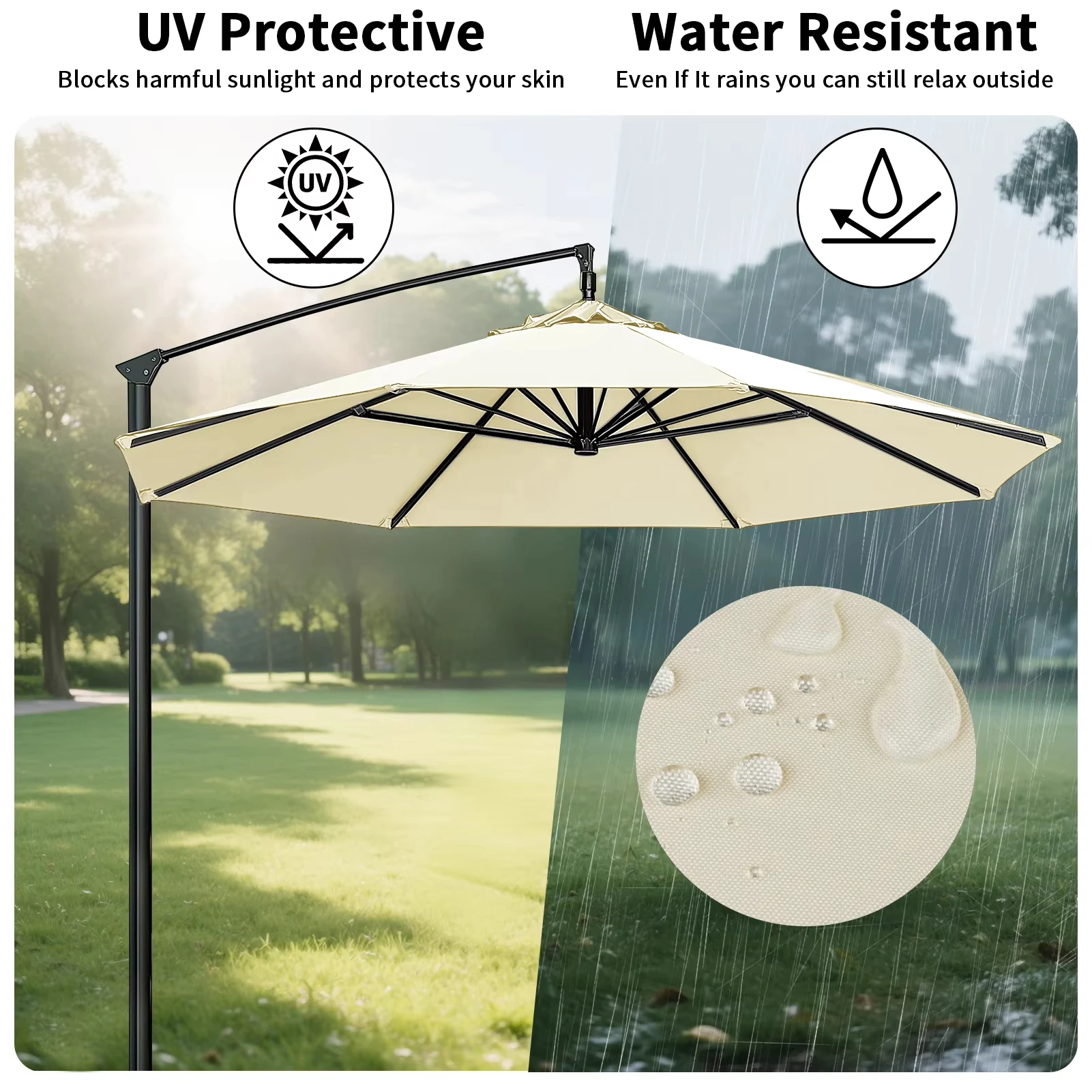 Patio Umbrella Replacement Cloth Waterproof UV-Resistant Outdoor Garden Pool Cantilever Sunshade for 6 Ribs 8 Ribs Canopy Cover
