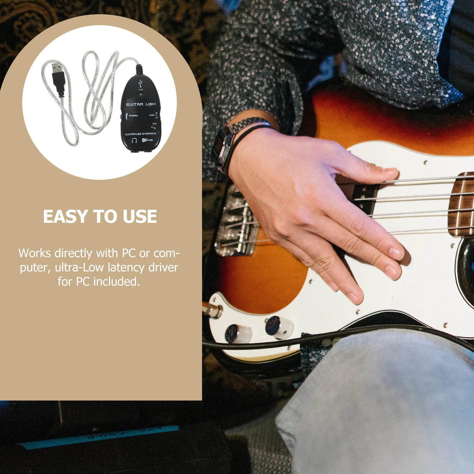 USB Cable Black Audio Recording Adapter for Pc Electric Guitar Bass Playback Modeling Effects Studio