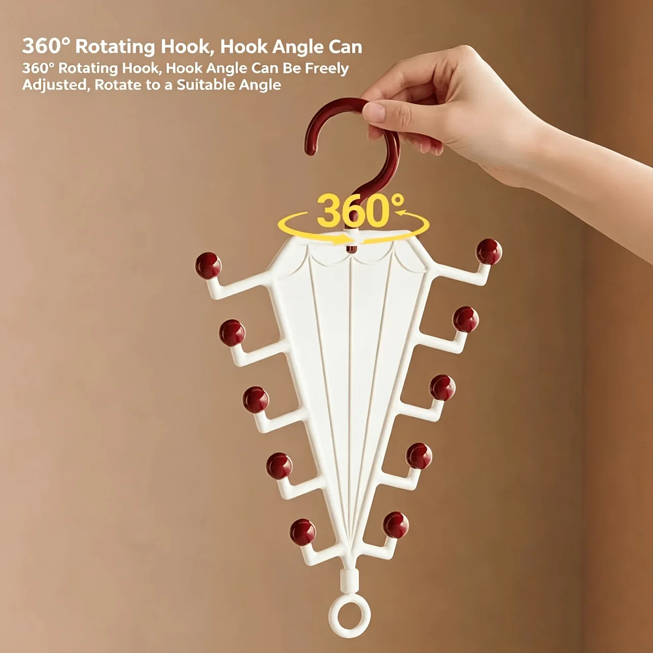 Umbrella-shaped 10-hook Hanger, Space-Saving Closet Organizer, Multi-Purpose Storage Rack for Camisoles, Hats, Belts & Scarves