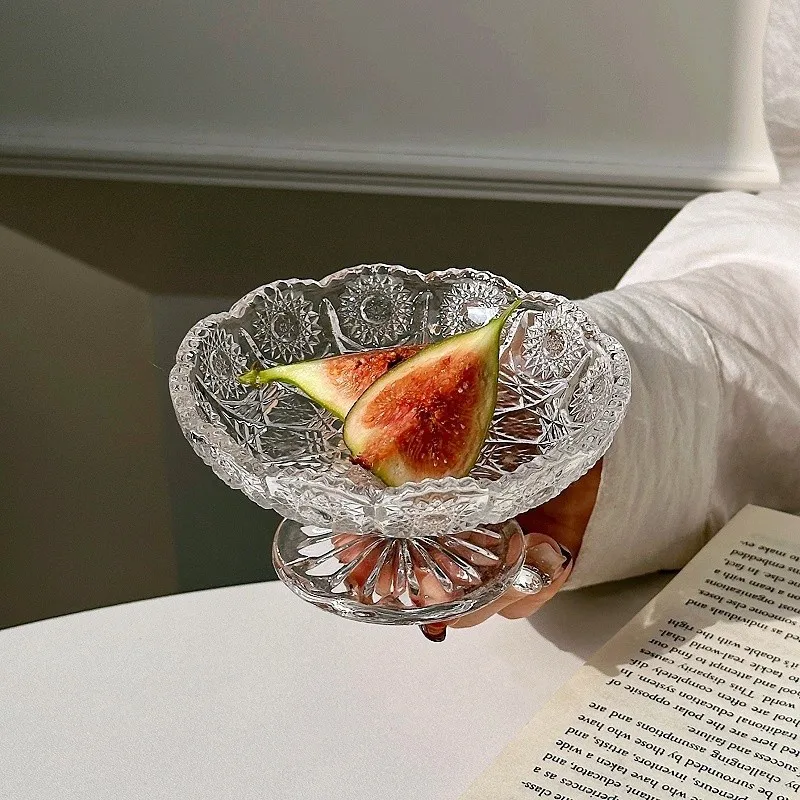 High Foot Glass Dessert Bowl, Small Pedestal Candy Nut Tray, Nordic Style Home Decor for Party Snacks