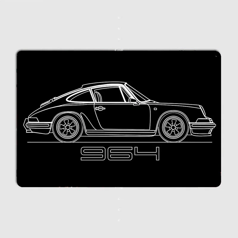 Vintage  911 964 line Classic Sports Car Metal Poster Sign Club Custom Indoor Wall Tin Sign Room Decor Home Decor