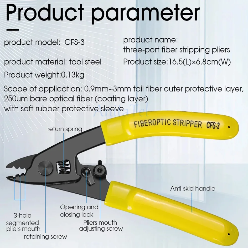 CFS-3 Three-port Optical Fiber Stripper Pliers Wire Strippers FTTH Tools Fiber Optic Stripping Tool Optical Stripping Plier Tool