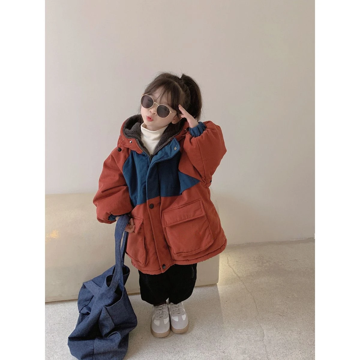 Boys Girls Korean Fashion Winter Cotton Clothing Children's Padded Thickened Hooded Cotton Jacket Boy Baby Warm Cotton Jacket