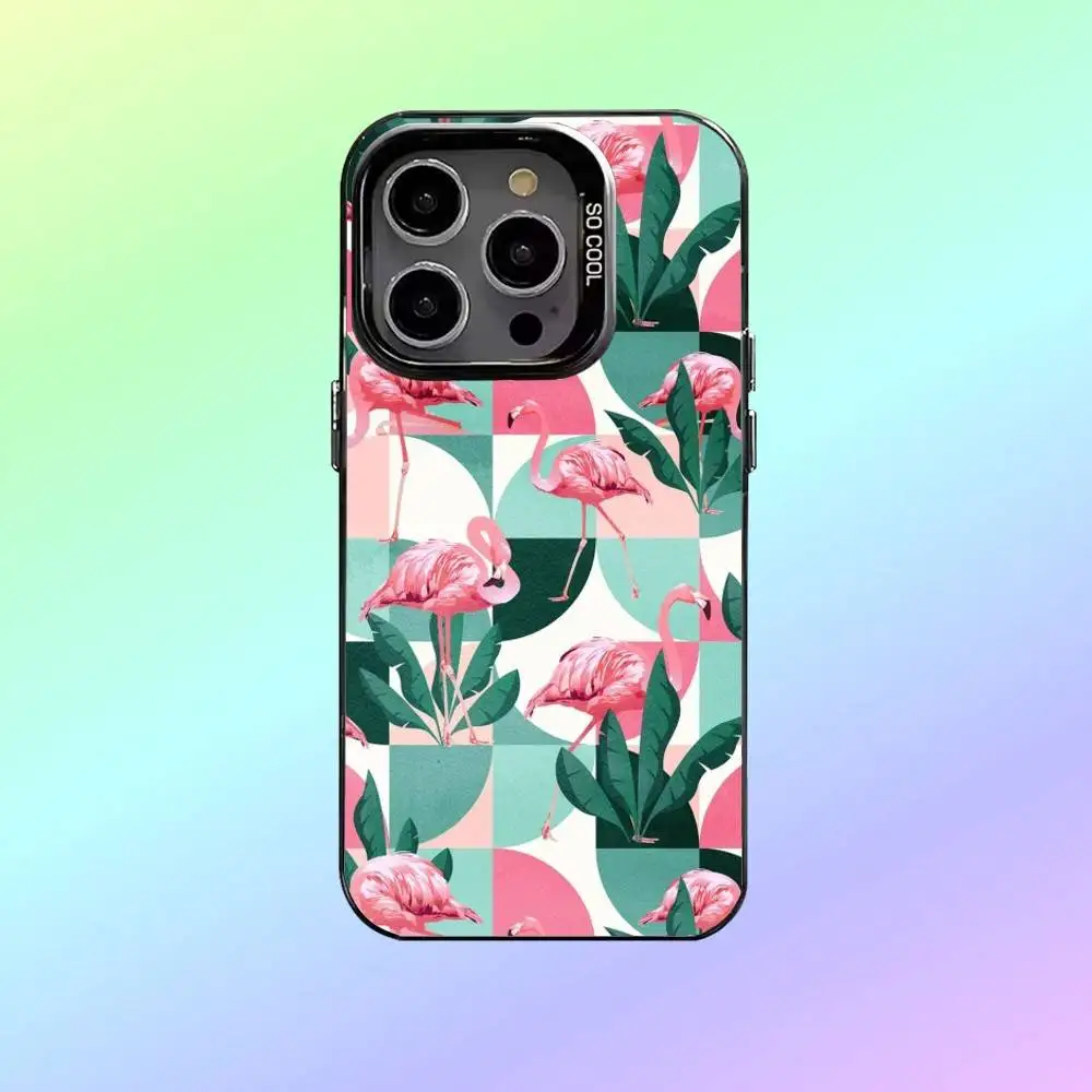 فلامنغو نمط فني جراب هاتف آيفون 17,16,15,14,13,12,11 حافظة هاتف فضية ملونة غطاء فوندا #2
