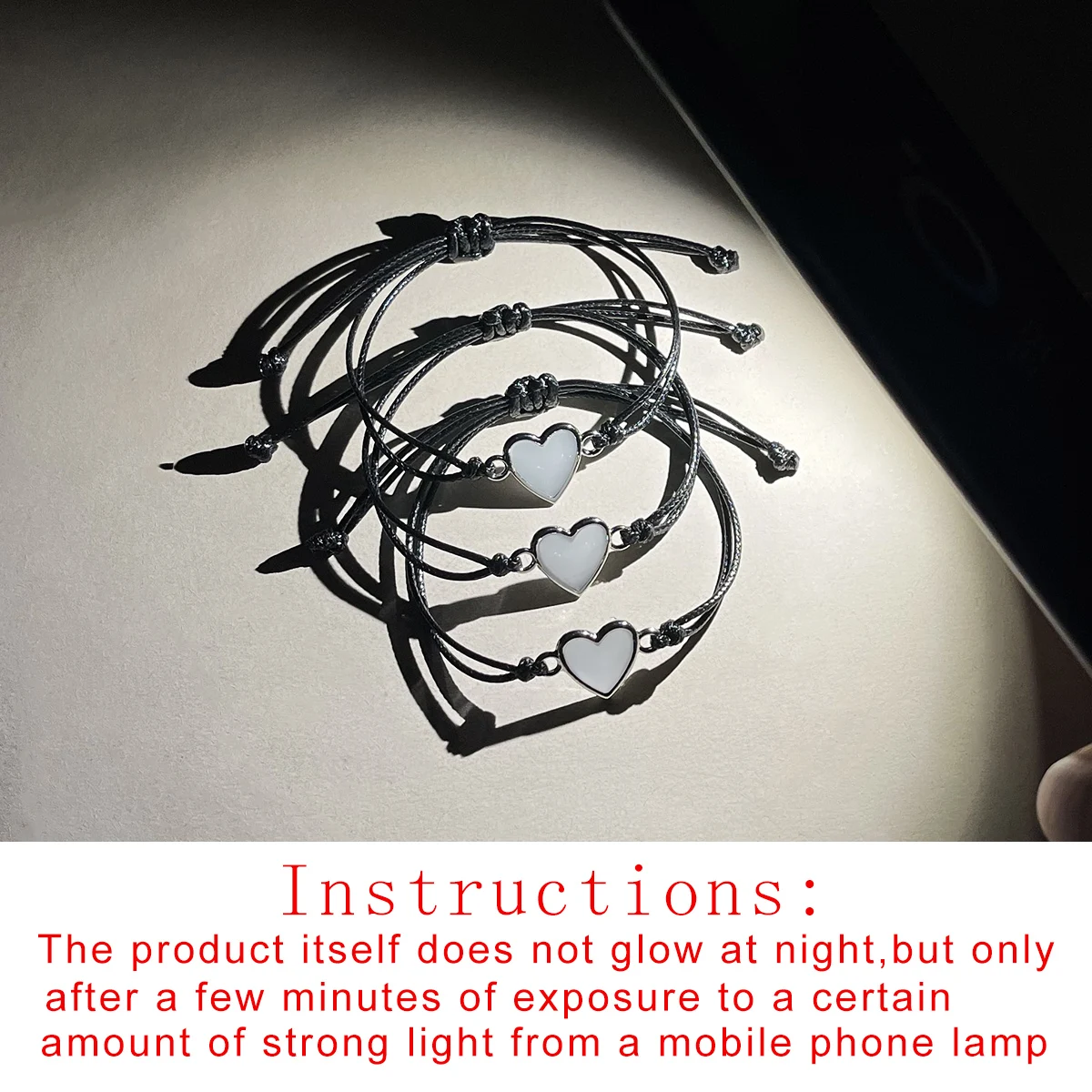 مجموعة مكونة من 3 قطع من أساور القلب المتوهجة في الظلام وأساور الصداقة وإكسسوارات المجوهرات المضيئة #5