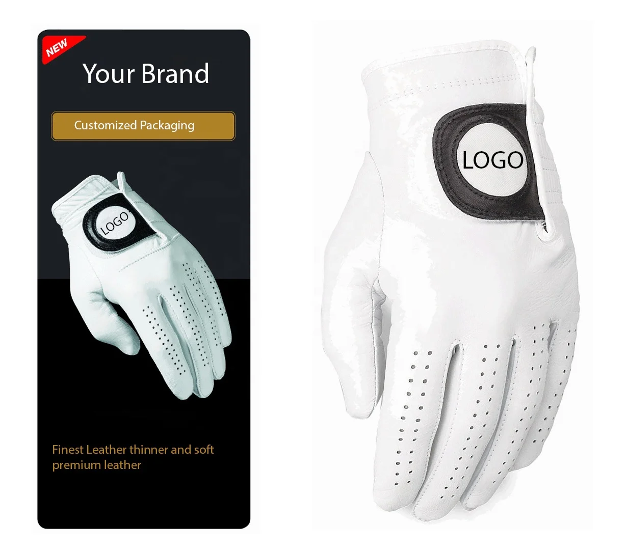 Golf Gloves with Custom Logo Packaging Cabretta Leather Palm Soft Men White OEM Color Feature Material Origin Size By Canleo