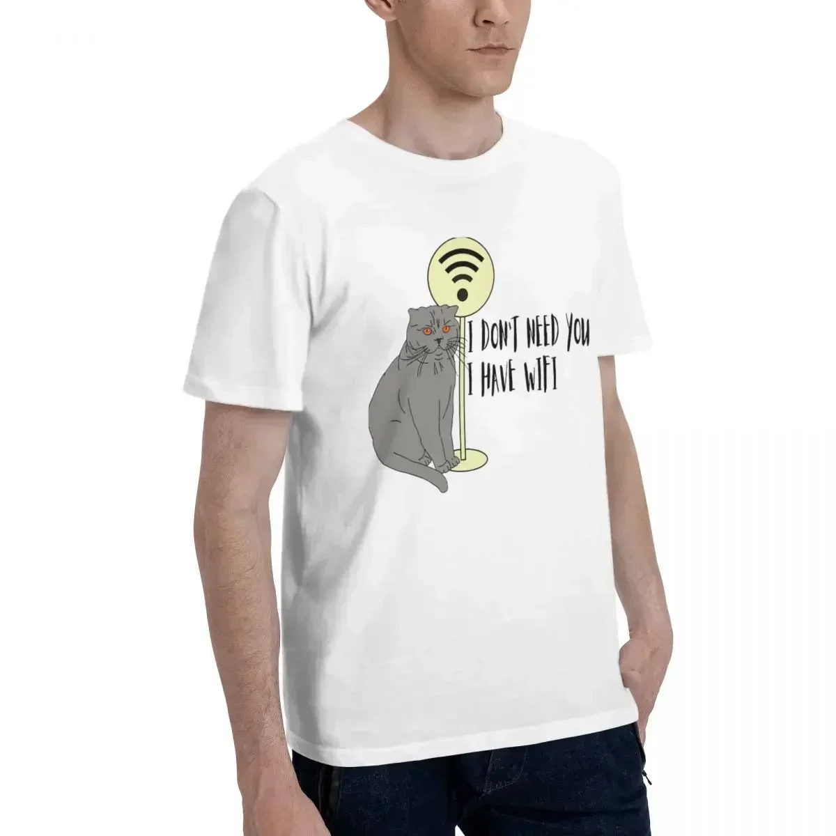 SIGNALIS Game Original TShirts Cat Funny Sayings Humor WiFi I Don't Need You I Have Wifi Print Men's T Shirt Hipster Clothing