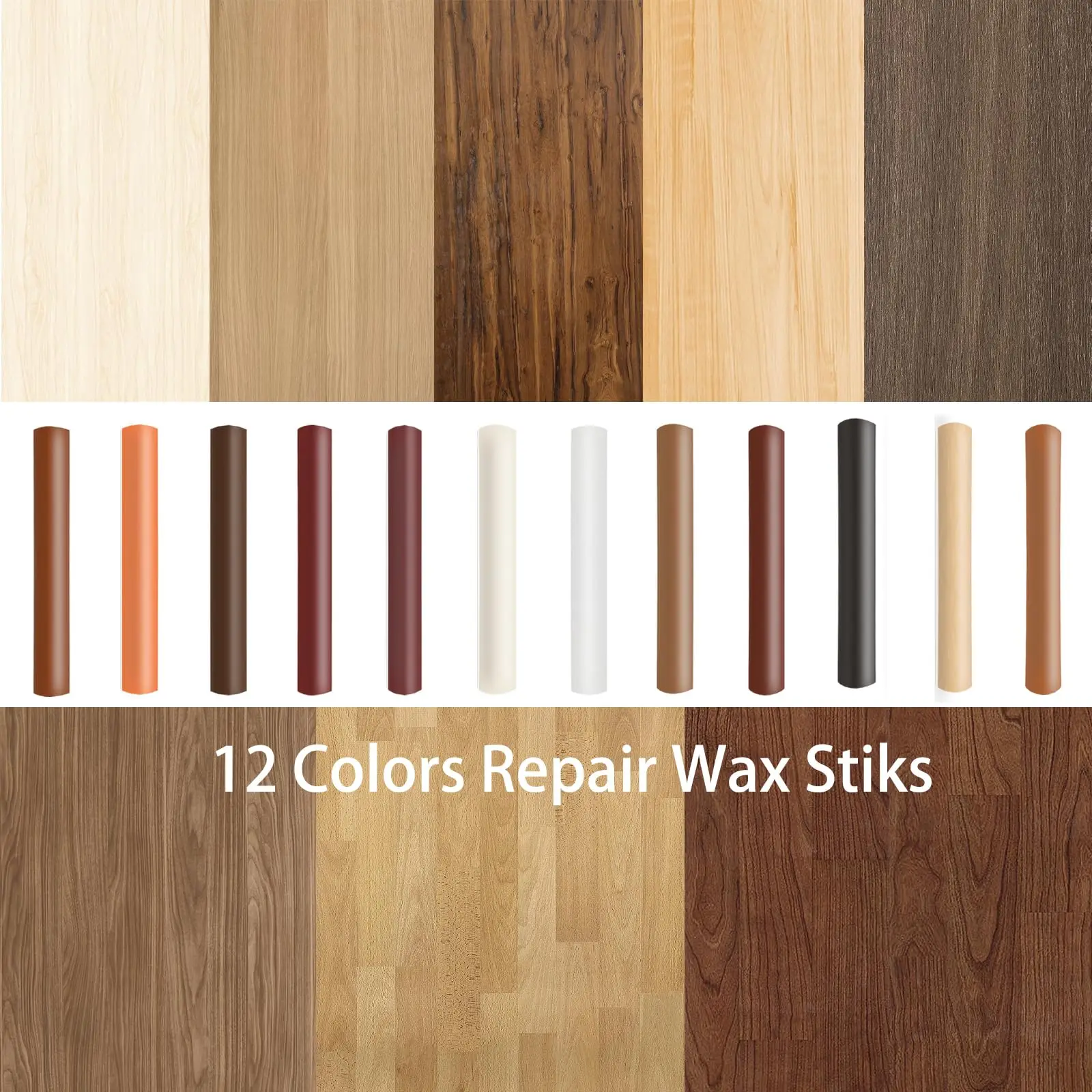 طقم إصلاح الأثاث الخشبي مكون من 12 قطعة - أقلام/أقلام شمع لملء الخدوش على الأرض/الطاولات #6