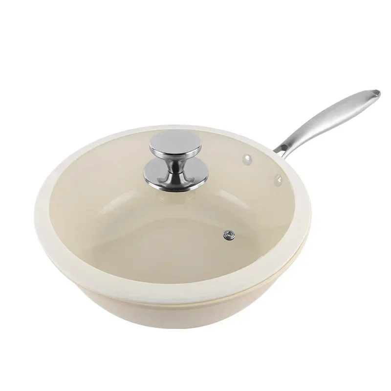 28CM Multi-functional Ceramic Non-stick Pan Universal Household Saucepan with Lid And Two-way Diversion Port