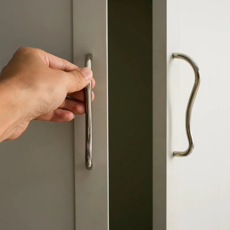 Creative Cabinet Door Handle Simple Titanium Silver Wardrobe Long Handle Drawer Single-Hole Knob Solid Brass Furniture Hardware