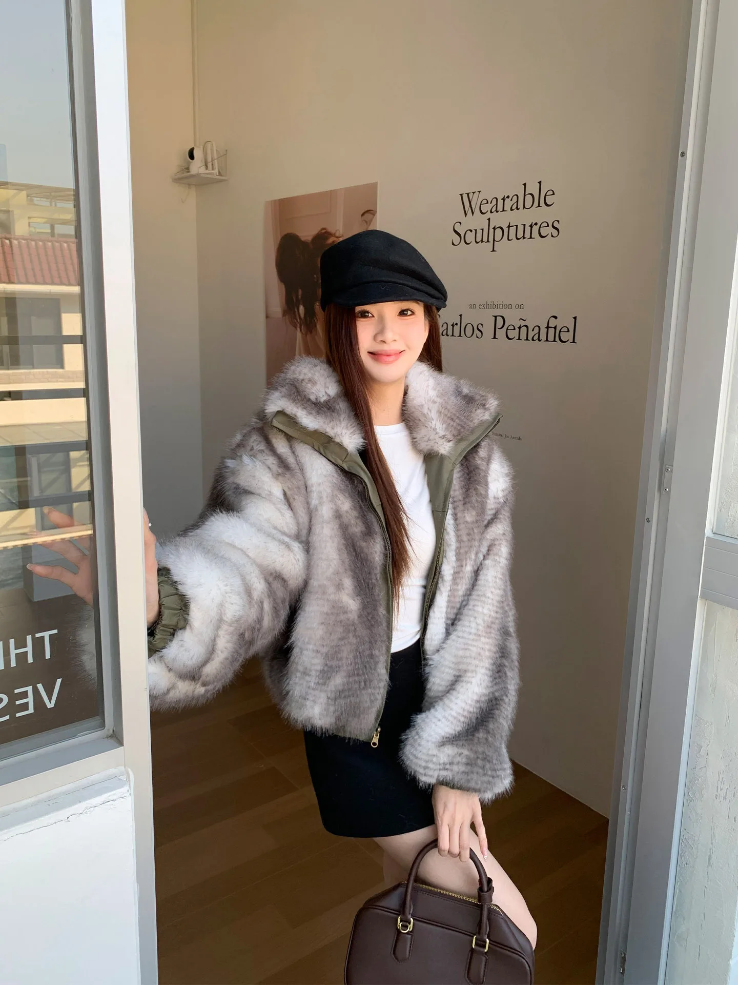 Jaqueta de Couro Ecológica de Alta Qualidade para Mulheres, Jaqueta de Inverno com Forro Quente de Pelúcia Dupla Face