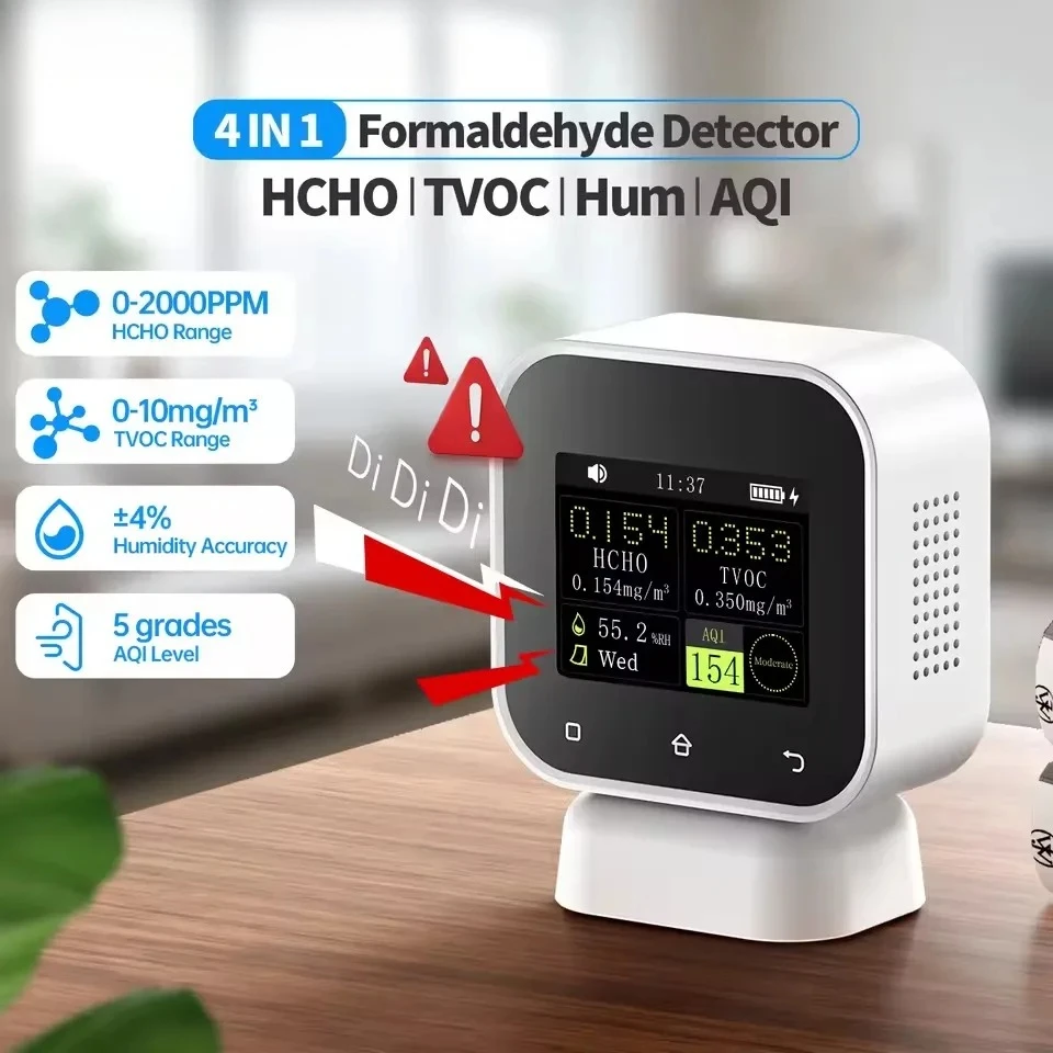 HCHO TVOC Temperature Tester Type-C Charging SFD-02 4-IN-1 Indoor Air Quality Monitor Touchscreen Formaldehyde Detector