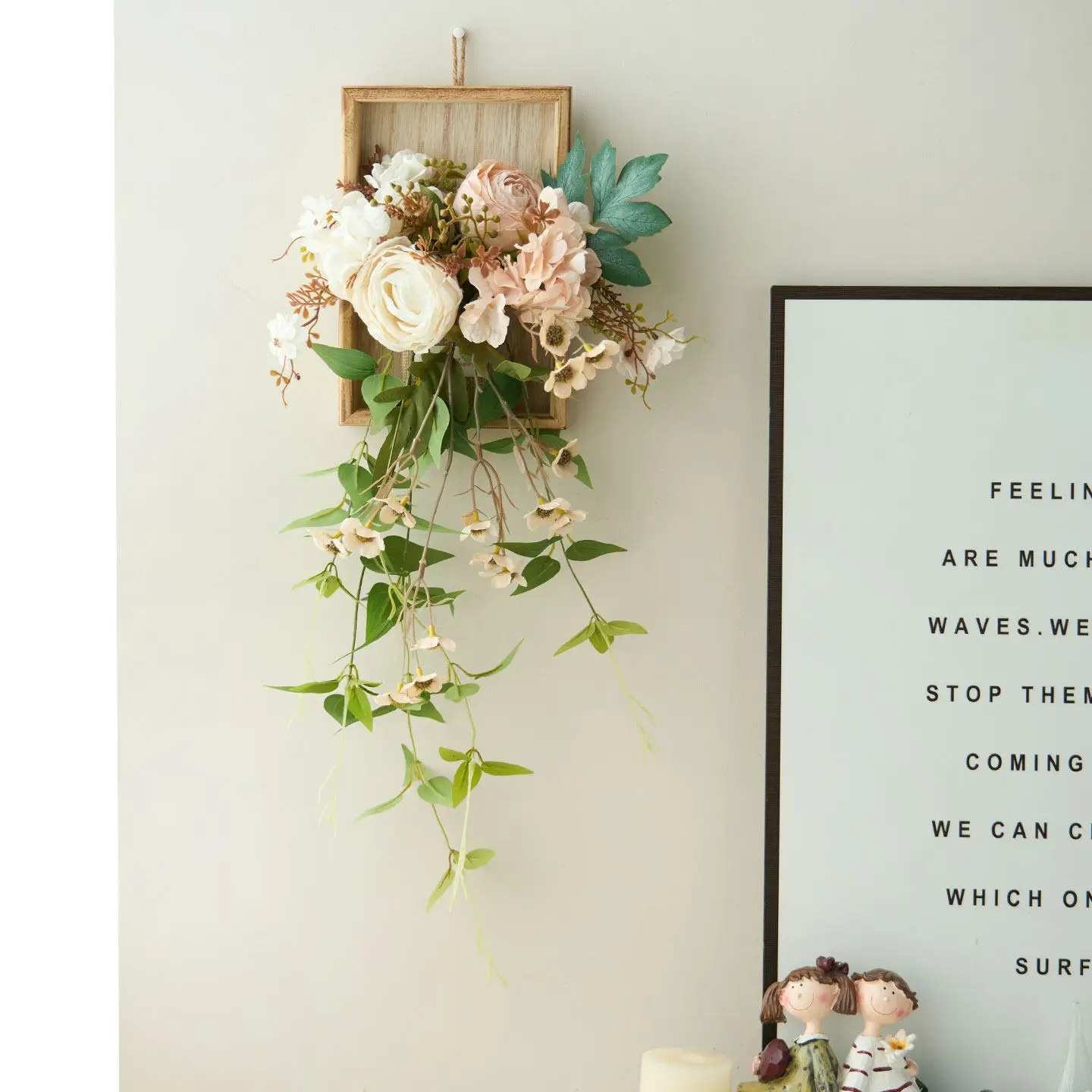 Wooden wall hanging in ins style with realistic burnt-edge roses, giving a high-end feel to the living room