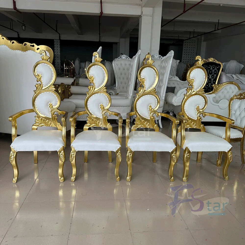 2pcs High Back Golden Pedicure Royal Bridal Throne king Queen Chairs for Bride and Groom