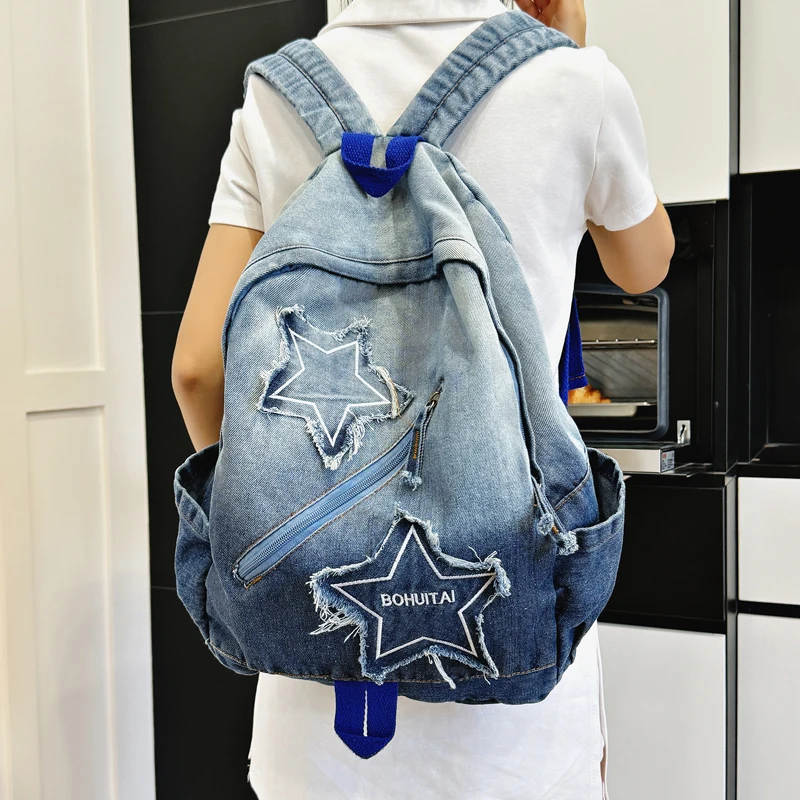 

Fashionable women's denim new trendy travel bag shoulder bag shoulder bag shoulder bag handbag mochila ita bag рюкзак 백팩