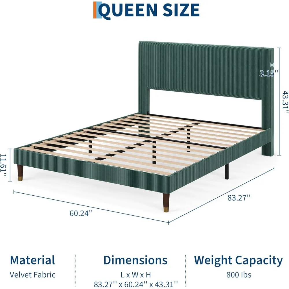 إطار سرير بمنصة بحجم كوين من GarveeHome، إطار سرير كوين حديث مع لوح رأسي منجد ودعم شرائح معدنية قوية، رقم B