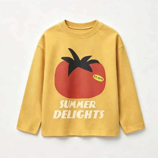 Blue Gray Green Tees For Boys And Girls New Design Print Long-sleeved Tops Outer Wear Kids Cute T Shirt Pure Cotton Clothing