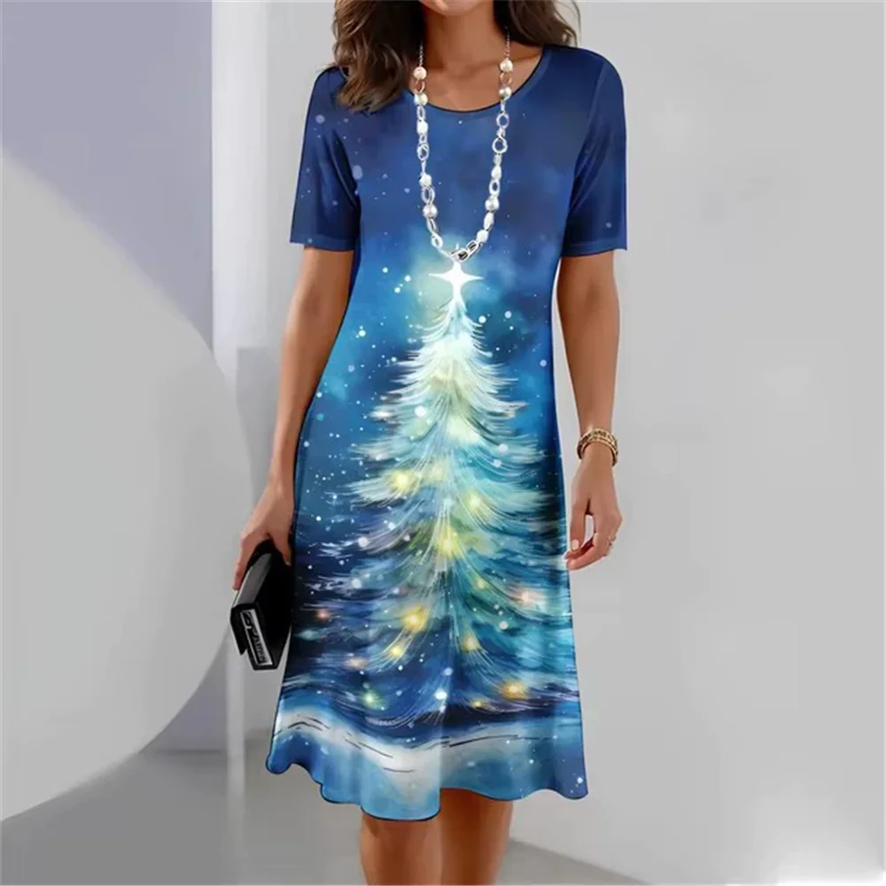 Fashion Christmas Tree Pattern Women Mini Dresses Autumn Long Sleeve 3d Printed Street Ladies Dress 3XL Plus Size Casual Dress