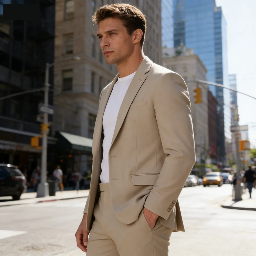 

Slim Pink Men's Suit Two-Piece Summer Fashion Notch Lapel Single-Breasted Business Casual Wedding Outfit with Jacket And Pants