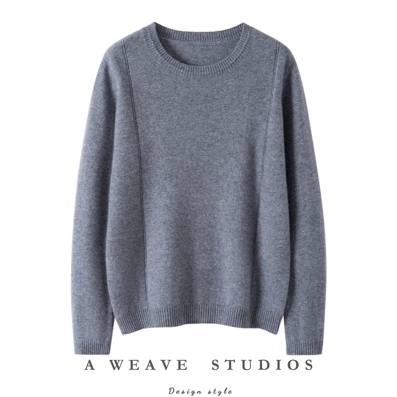 

2025 Spring Autumn Female 100% Cashmere Pullover Round Neck Sweater Minimalist Versatile Korean Style Casual Knitted Female Top
