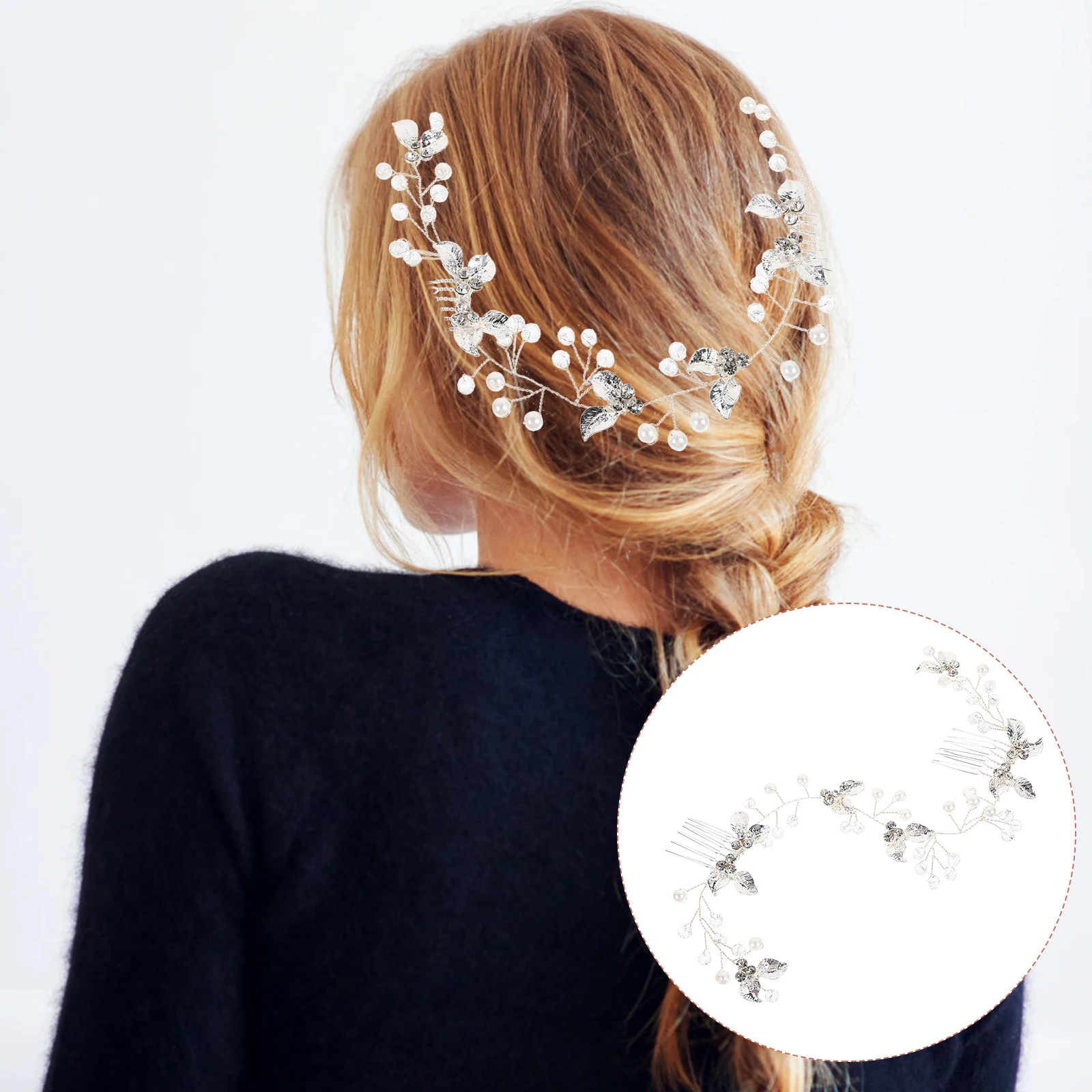 

Double Comb Piece Rhinestones Flower Wedding Bridal Crystal Pearl Elegant Hair Comb For Women Party Dance Wedding Accessories