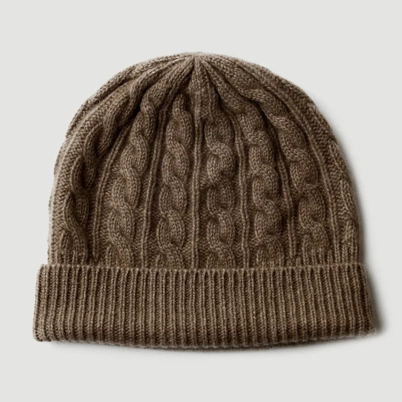 100% Pure Cashmere Knit Beanie Hat with Cable Twist Design Unisex Winter Warm Hat Soft Elastic Cuffed Cap for Men Women