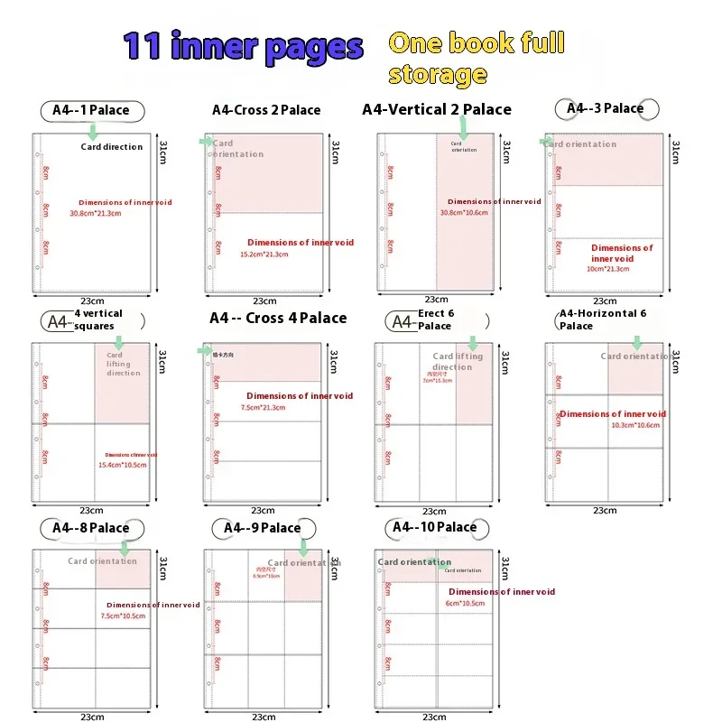 Transparent PP Storage Album, Waterproof and Stain-Resistant Card Page Insert for Photo Albums and Card Collecting, A4, 4-Hole