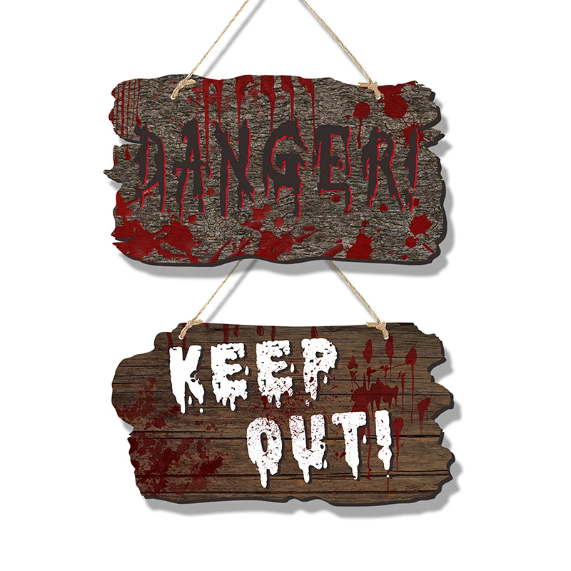 Halloween New Imitation Wooden House Sign Haunted House Horror Atmosphere Decoration Bloody Handprint Listing