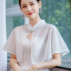 Korean Solid Chiffon Sunscreen Shawl Summer Sun Protection Clothing Wedding Dress Rhinestone Buckle Womens Cape Blouse Cloak R27