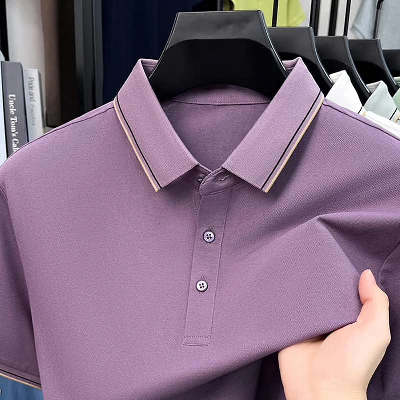 Light luxury men's polo shirt short sleeve new summer fashion high-quality business casual soft breathable solid color T-shirt