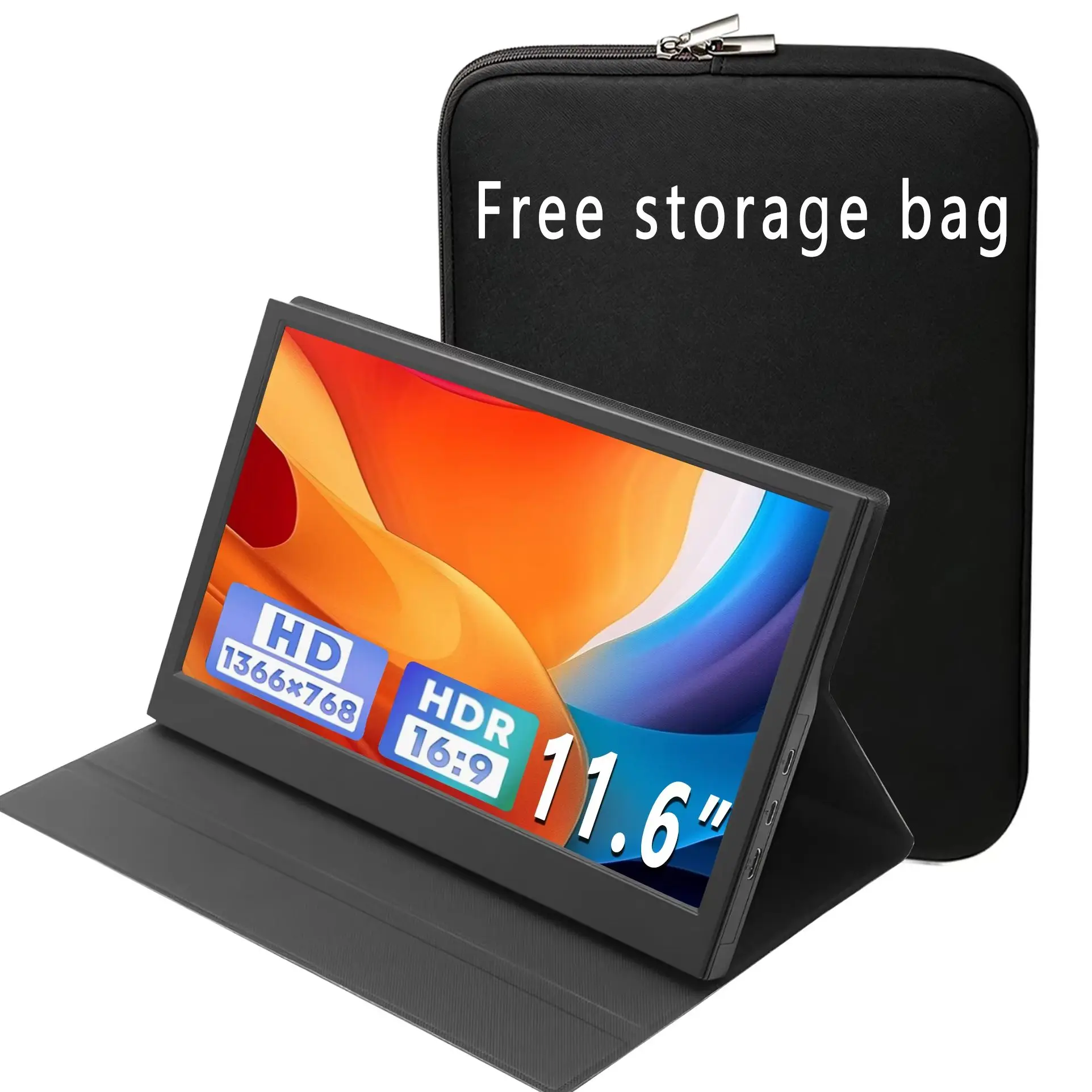 

11.6 Inch Portable Monitors 1366*768P HD IPS 72%sRGB 16：9 1000：1 Can One line link With Type-C Mini HDMI For Phone Laptop PS4/5