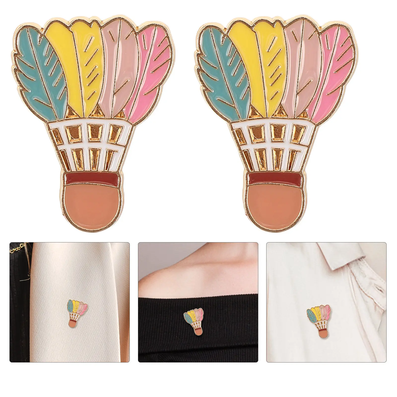 2Pcs Shuttlecock Lapel Pins Badminton Brooch Metal Colorful Sporting Pins for Jackets Shirts Backpacks Fashion Statement