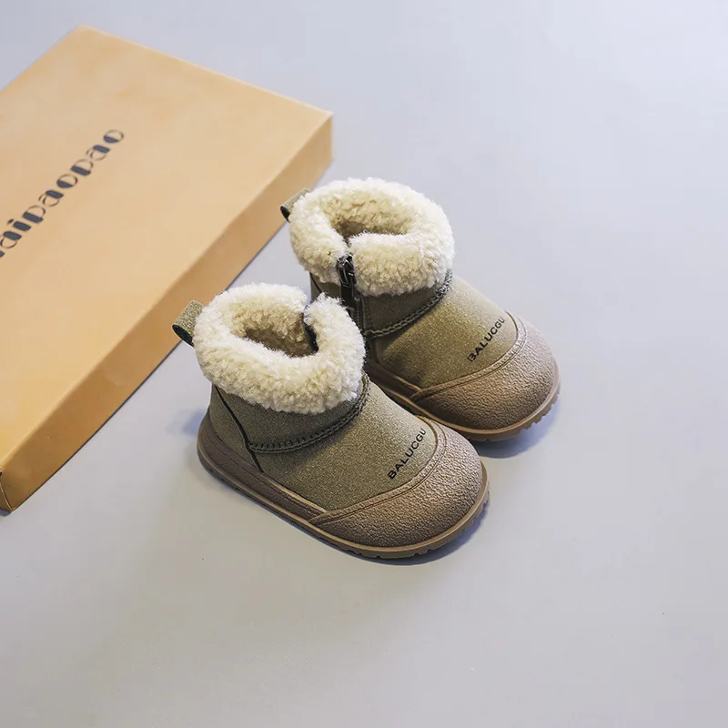 Children Snow Boots Girls Warm Plush Snow Boots Boys Toe Protection Non-slip Soft Sole Infant Boots Size 15-30